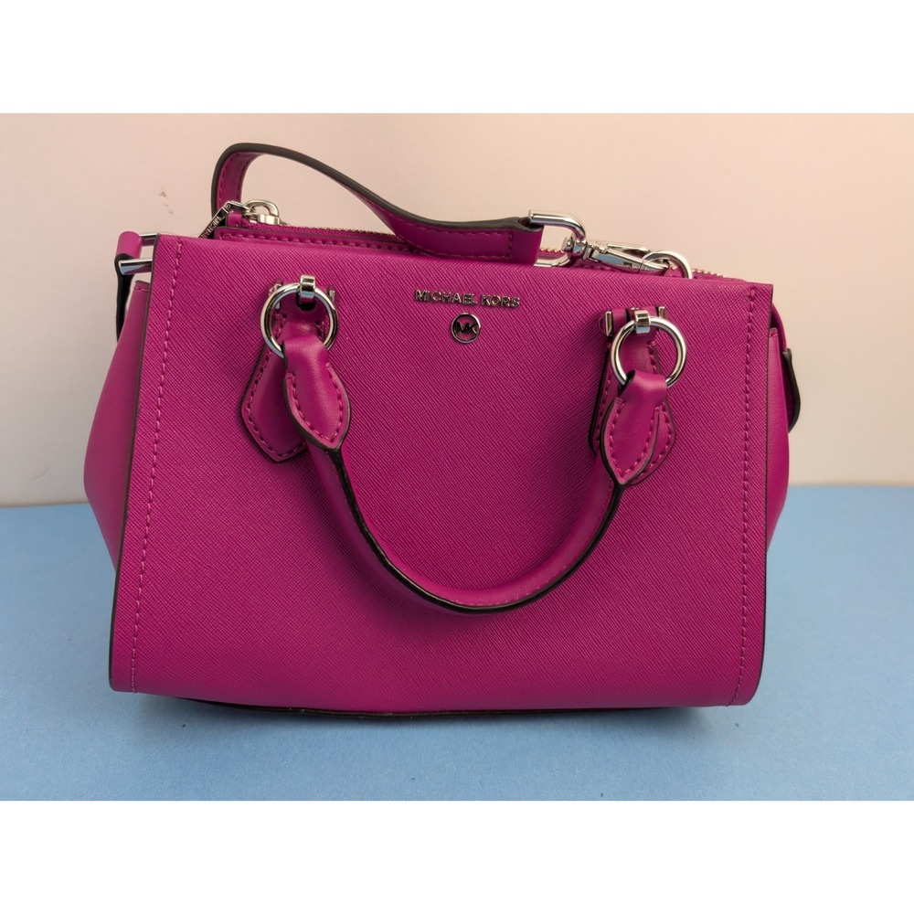 MICHAEL KORS Marilyn Saffiano Leather Small Satchel Crossbody Bag Wild Berry